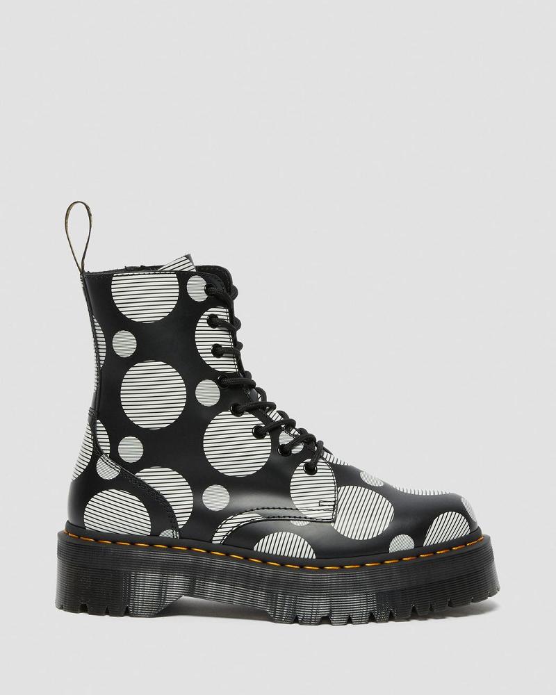 Women's Dr Martens Jadon Polka Dot Smooth Leather Platform Boots Black | AU 245WNB